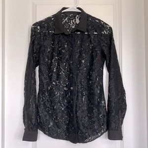 GNW Women’s Black Lace Button Down Dress Shirt Size‎ S